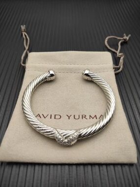 David Yurman Silver Beaded Diamond Single X Bracelet